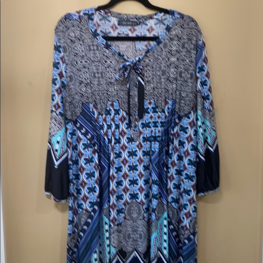 Navy Print Hi-Lo Dress
